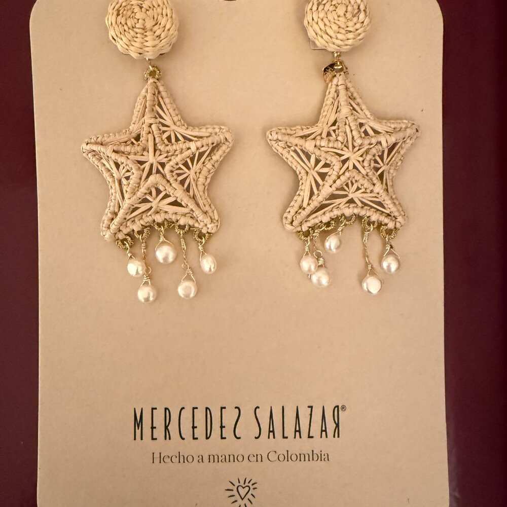 BNWT - Mercedes Salazar Falling Stars Raffia Earrings